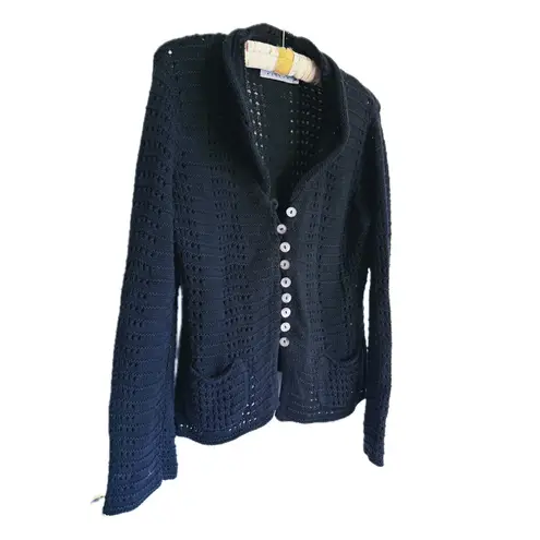 Willow Vintage Crochet Cardigan Sweater Medium Gray Black
