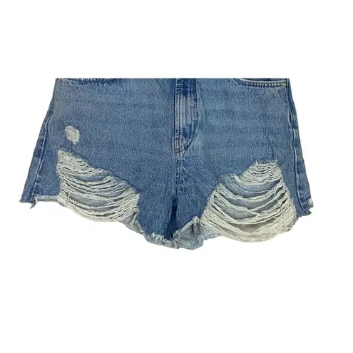 ZARA  Raw Ripped Hem Cutoff Distressed Jean Shorts High Rise Pockets 6 Med Wash