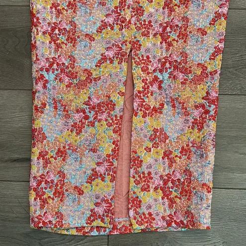 Lulus  Ellarina Floral Metallic Pink Multicolor‎ Midi Pencil Skirt Size XS