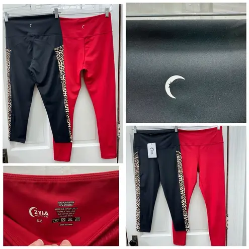 Zyia 2 NWT Active Leopard pocket hi-rise, red athletic leggings women's 6 8