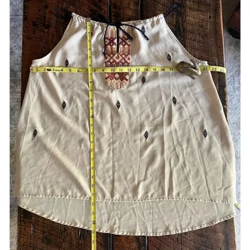 Esley Embroidered Tan Aztec Style Womens Sleeveless Top, Size Large