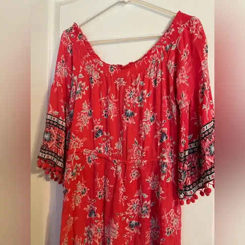 American Rag  CIE Red Floral Boho Romper Size Large - Image 6