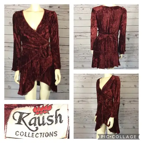 Vintage Kaush Collections Crushed Velvet wrap high low top size medium Red