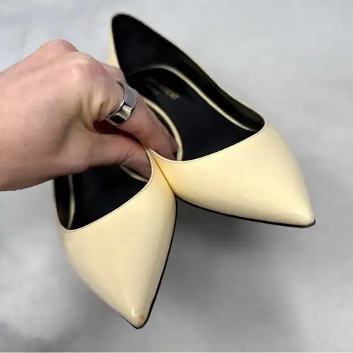 Saint Laurent Charlotte 55 Patent Leather Pointed Toe Kitten Heel Pumps Ivory - Image 6