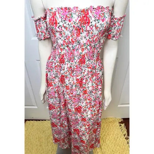 Lulus View from the Meadow Cream Floral Print Off-the-Shoulder Dress Medium NWT