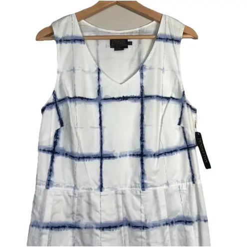 Pendleton Sleeveless A-line Dress Size 12 White Blue Plaid Check Pleated NWT
