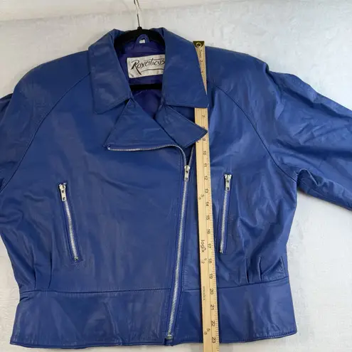 Vtg 90s L Large Leather Moto Jacket Blue Cropped Rockabilly Edgy Grunge Baddie