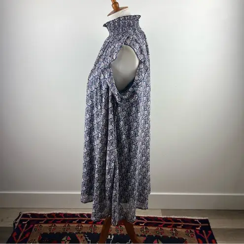 Code x Mode Code x Mode Smocked Mock Neck Sleeveless Midi Dress M Blue Floral Lined - Image 2
