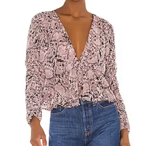 MISA Los Angeles Top Kesara Blouse in Snake Pink & Black Peplum Sz XS NWT
