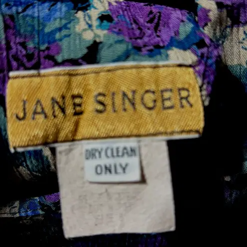 Vintage Floral Print Pleated Midi Dress Women's Long Sleeve Ruched Waist Purple Size 8