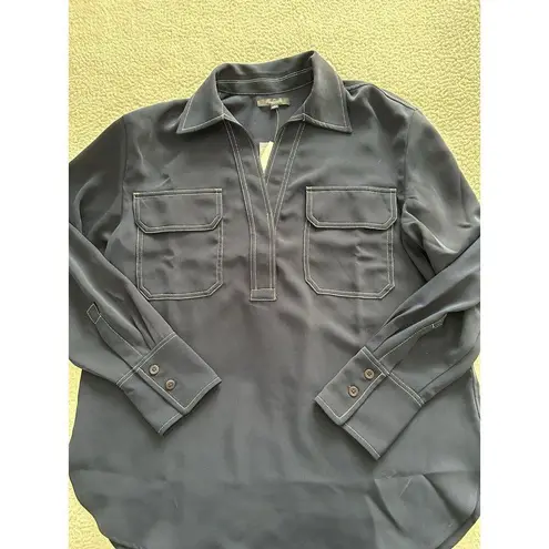 Madewell  Womens $118 Contrast Stitch Popover Shirt Indigo Size M NT773