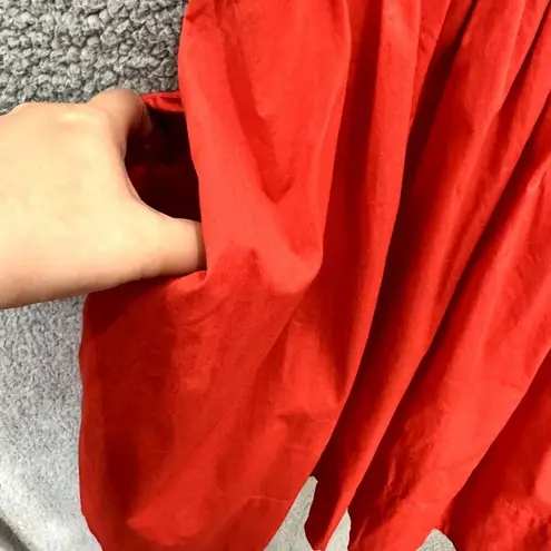 Moulinette Soeurs fit flare dress 6P red floral crochet pockets boho tomato girl