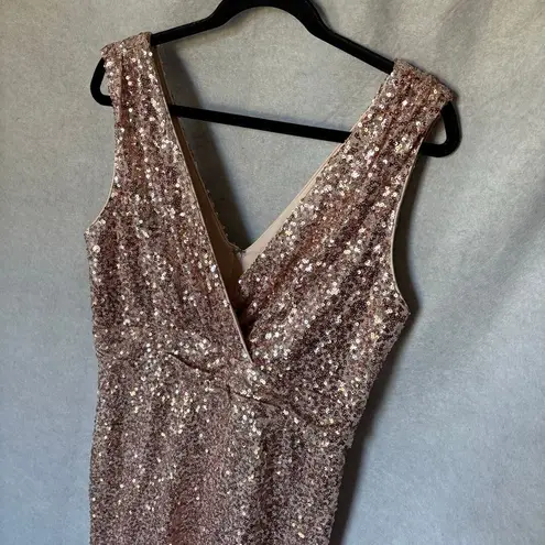 Badgley Mischka Belle Rose Gold Sequin Midi Dress Cocktail size 12 with Flaw