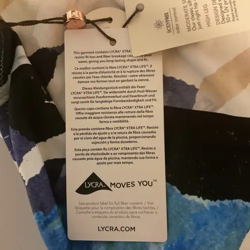 CALIA Women's Twisted Bandeau Bikini Top & Wide Banded HR Bottoms Set Size M NWT Blue Size M