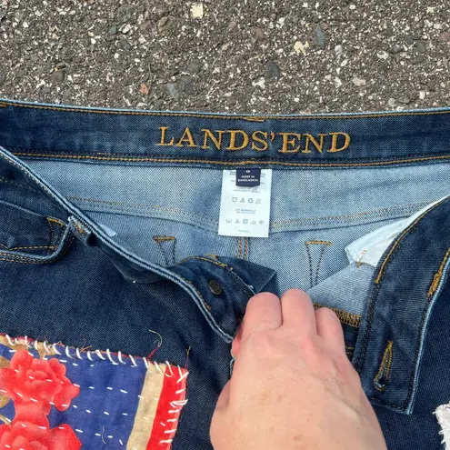 Lands' End Women's Straight Leg Jeans with Colorful Patchwork Blue Size 8