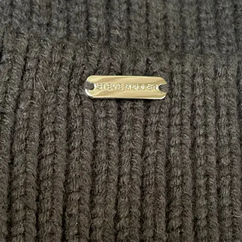 Steve Madden  Womens Beanie Knit Faux Fur Pom Wide Cuff OS Cloud Ski Snow Black