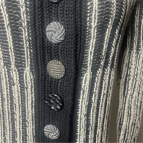 Pure Handknit Artisan Stripe Cotton Cardigan Sweater | Small | Neutral Style Black