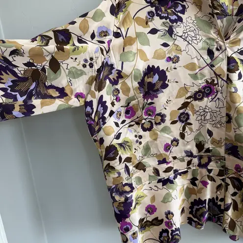 i.e. Woman 100% Silk Floral Blouse Size 3X Button Front Top Boho Botanical Print Purple