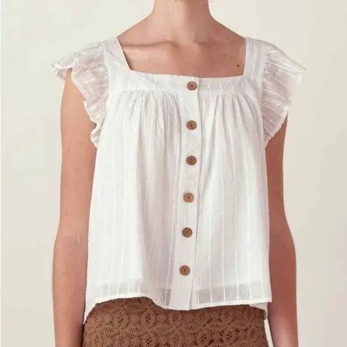 Emerson Fry India Collection White Laurent Flutter Sleeve Top Large Lined Button Tan