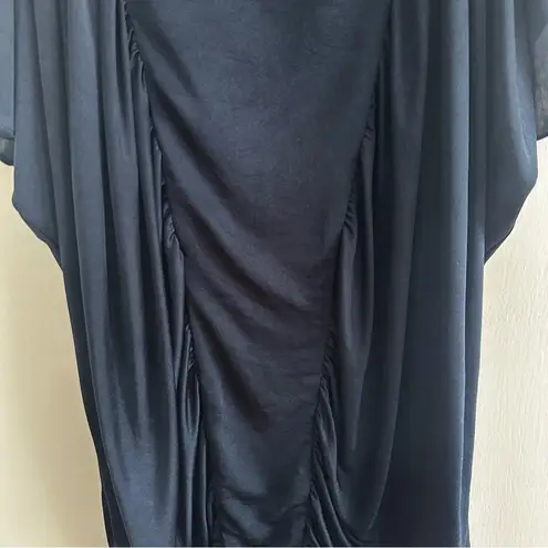 BCBGMAXAZRIA BCBG Maxazaria Navy Blue Silky Flutter Sleeve Rouched Top XS