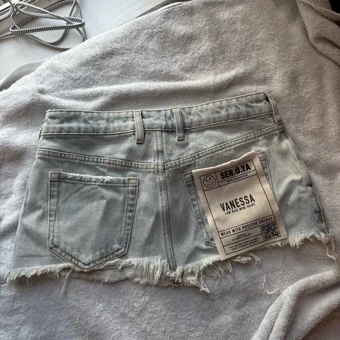 SER.O.YA new with tags Distressed skylight blue Denim skirt with frayed hem Size 00
