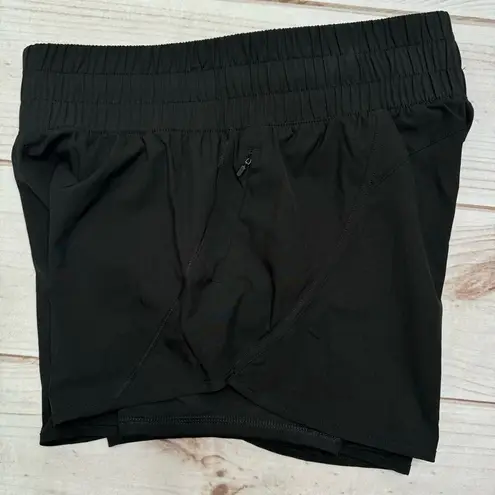 Avia Black High Waisted Performance Lined  Running Shorts w Zipper Pocket Small