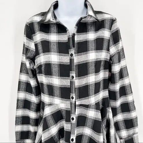 Missguided Plaid Check Black White Long Sleeve Button Down Skater Shirt Dress