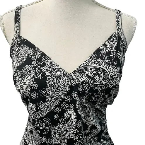 Jantzen Classics Black White Paisley Tankini Swimwear Top Built in Bra Sz 12