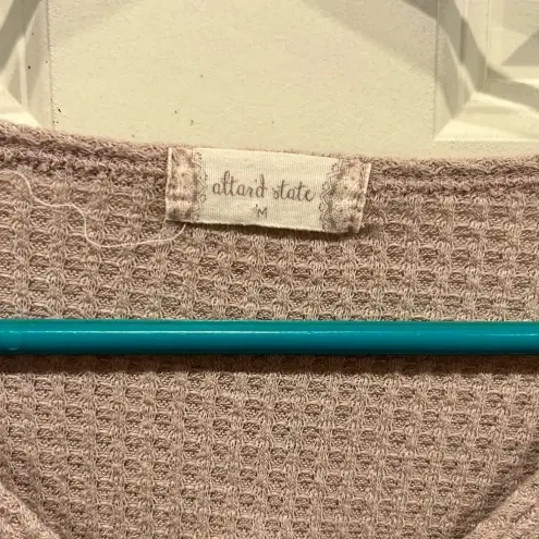 Altar'd State Altar’d‎ State Pink Blush Taupe Thermal Tie Front Button Down Shirt size Medium