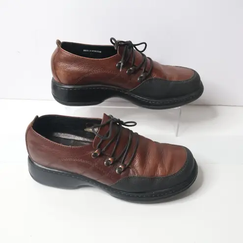 Dansko Womens Janika Lace Up Oxford Clogs Brown Leather Comfort Shoes 39 8.5 9