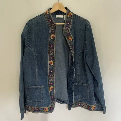 Alfred Dunner vtg sz 16 ramie cotton embroidered floral pockets denim jacket