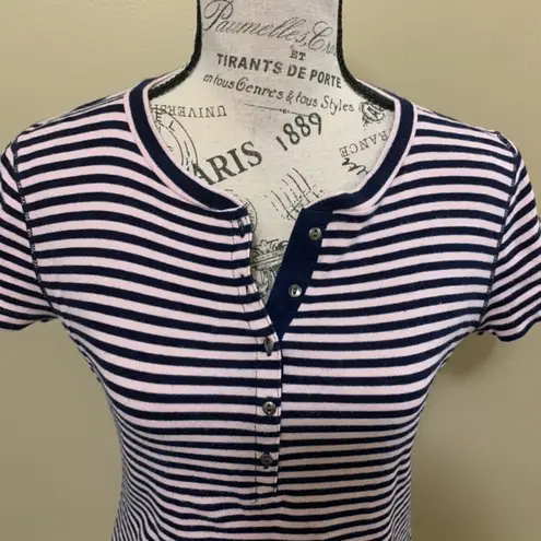 CHAPS Blue & Pink Stripe Short Sleeve Small Top - Image 5