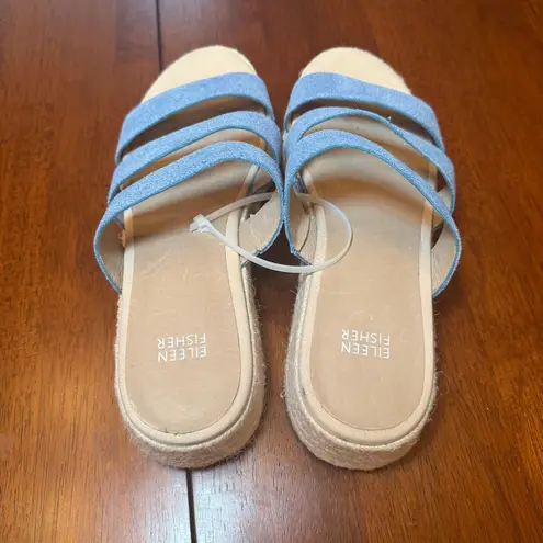 Eileen Fisher  NEW Mayla Denim Three-Band Wedge Espadrilles Sandals Size‎ 9 - Image 5