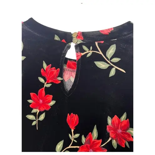 Draper James Dress Womens 2XL Black Red Floral Velvet Bubble Sleeve Cocktail