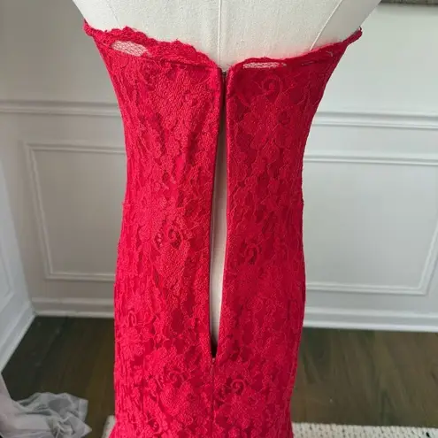 Vintage 90s Y2K Zum Zum Red Lace Strapless Mermaid Formal Gown XS S