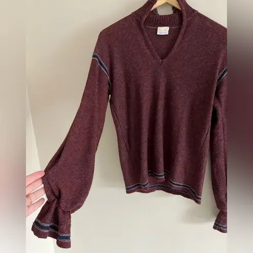 Vintage 70s Miss Pernilla Balloon Sleeve Knit Top Burgundy Boho Pullover Sweater Blue