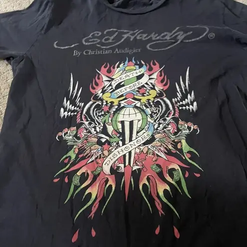 Ed Hardy VINTAGE  Black T-Shirt Size Medium Bin 90