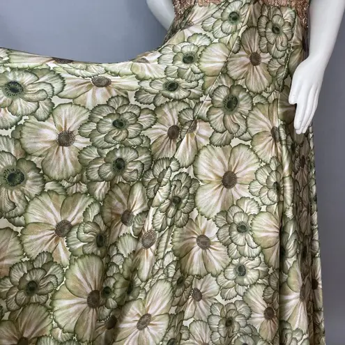 Indian Dress Rhinestones Floral Size XL Green Ruched Top Maxi Floral Embellished