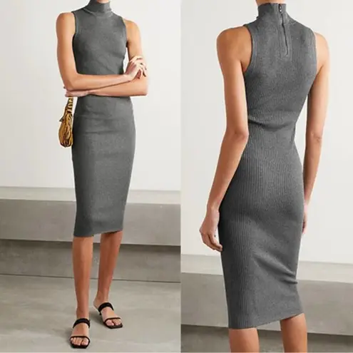 Alice + Olivia  Brooklynne Ribbed Stretch Knit Turtleneck Midi Dress Grey Size XS