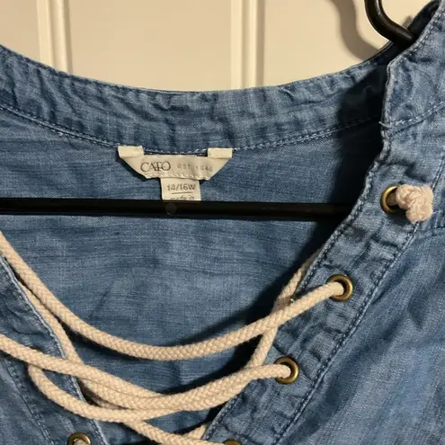 Cato  Blue Tunic Dress with Tie Front and Cuffed Sleeves