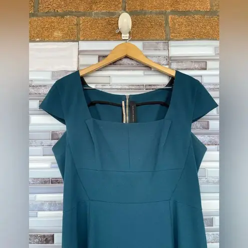 ROLAND MOURET JEDDLER TEAL CREPE CAP SLEEVE DRESS SIZE 14 Green