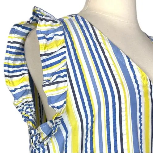 Time And Tru Dress V-neck Ruffle Sleeve Yellow Blue Stripe Women’s Size XXL