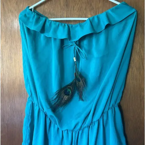 Gracia Garcia blue peacock feather bow strapless romper size L