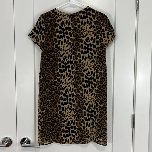 Line and Dot Small Brown and Black Leopard Animal Print Short Sleeve Shift Dress