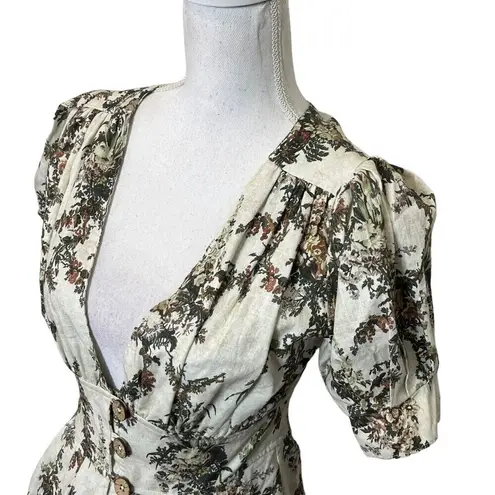 Agua Bendita Menta Papier Dress Floral Fit and Flare Open Back Womens Size Small