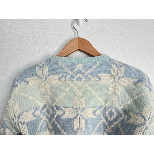 Head VTG Pastel Blue Geometric Knit 100% Wool Sweater M Fair Isle Grandmacore
