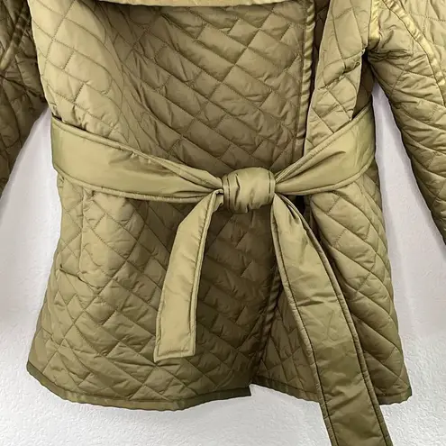 Frame  Quilted Drape Neck Nylon Belted Olive Green Oversized Jacket Size XS