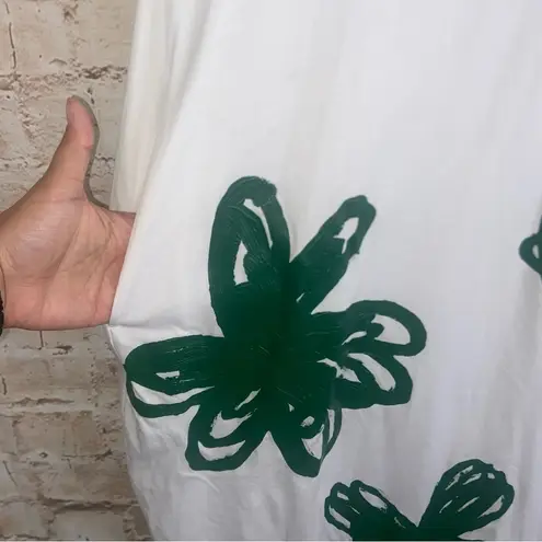 RUNDHOLZ DIP Lagenlook Green Print Handpainted Dress Size Small White