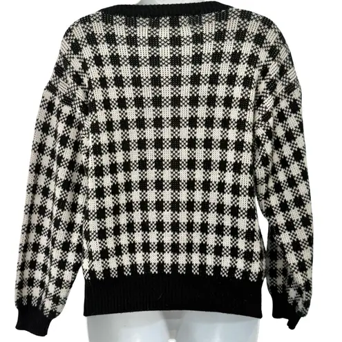 Vintage Black White Check Wide Stitch Rainbow Detail Crew Neck Sweater size S
