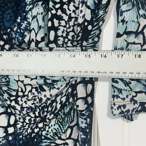 Y2K I.N Studio Floral Wrap Blouse Top L Blue Black Officecore Retro Workwear USA Size L